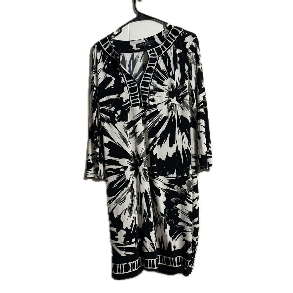 Nine West Black and White Long Sleeve Dolman Sleeve‎ Dress